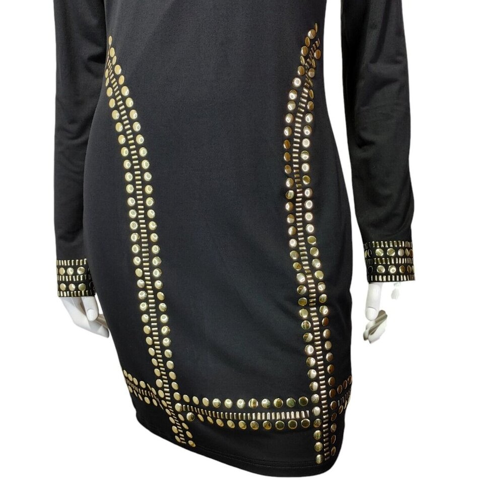 Fashion Nova Such A Stud Dress - Black / Studded Gold SZ L (READ MEASUREMENTS) - Picture 10 of 13